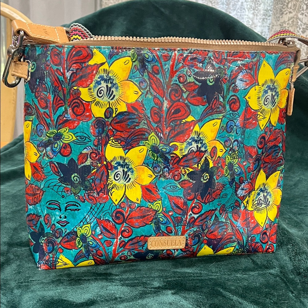 Consuela Teal Floral Crossbody with Yellow & Red Accents